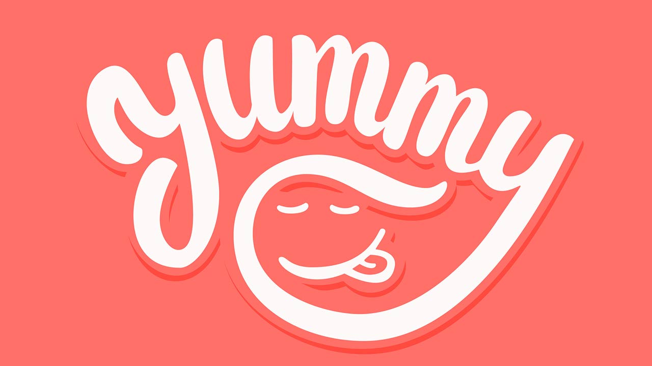 Yummy word. Vector hand drawn lettering illustration.