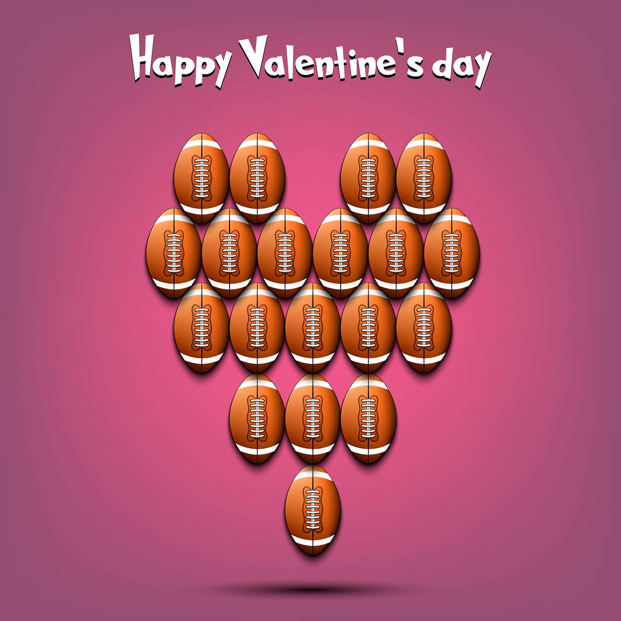 Happy Valentine's Day image with a heart made of footballs