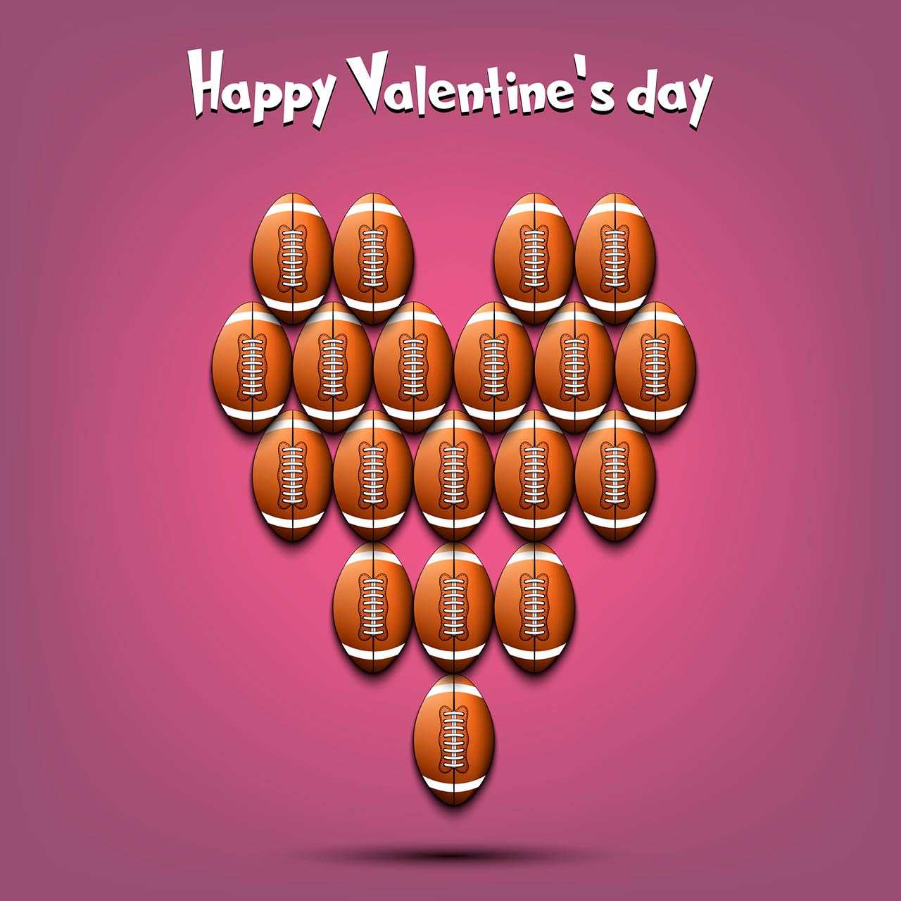 Happy Valentine's Day image with a heart made of footballs
