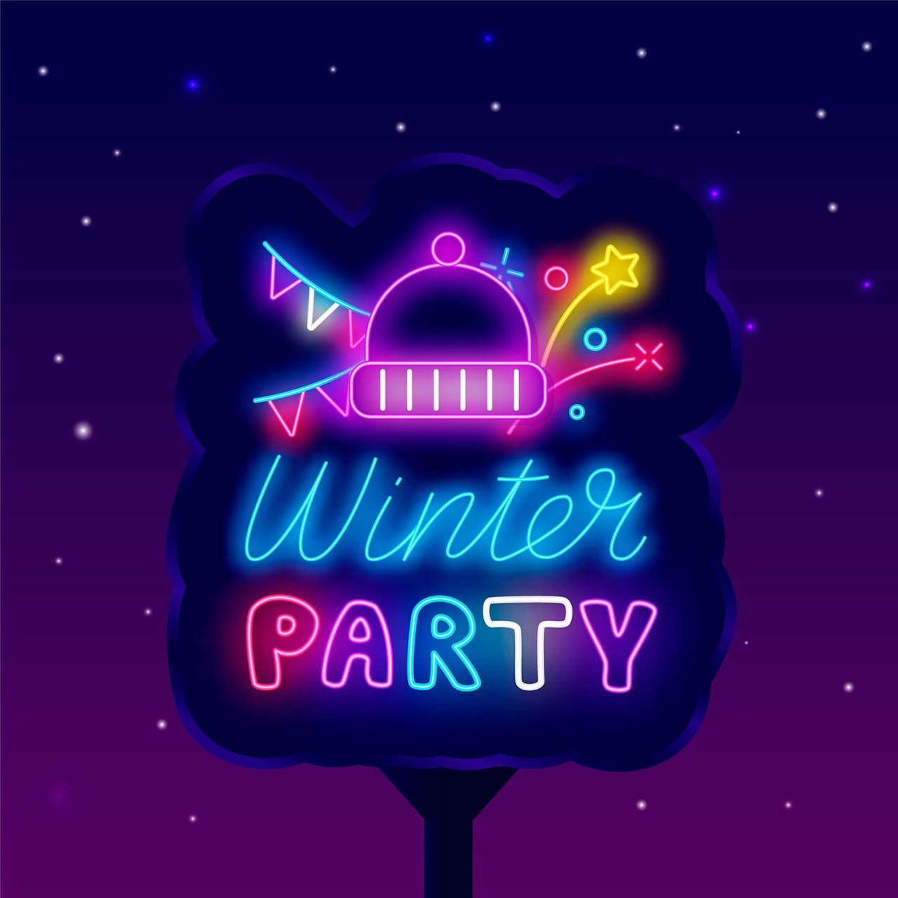 Winter party neon street billboard graphic