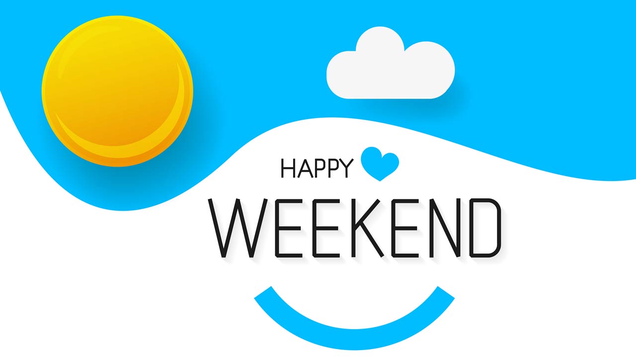 colorful happy weekend graphic