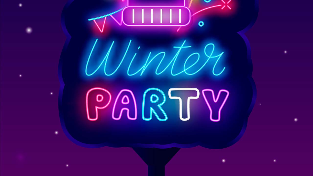 Winter party neon street billboard graphic