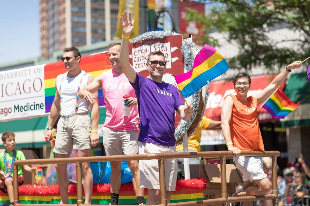 Chicago, Illinois, USA - June 24, 2018: the LGBTQ Pride Parade, People wearing colorfull outfits, celebrating on the streets of Chicago