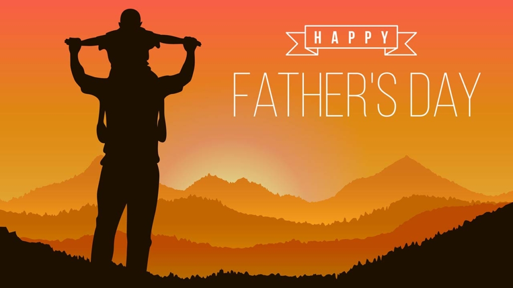 Happy father day with Silhouette son is riding his father's neck at Mountain peaks in evening time
