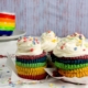 Cupcake or cake with cream and confetti in the colors of the rainbow. LGTBI+ pride celebration