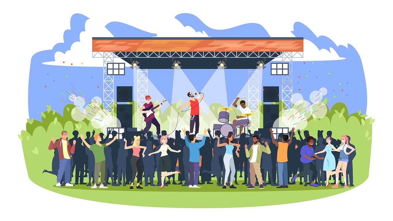Rock music festival flat vector illustration