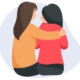 Woman comforts her friend who has covered her face with her hands and is crying
