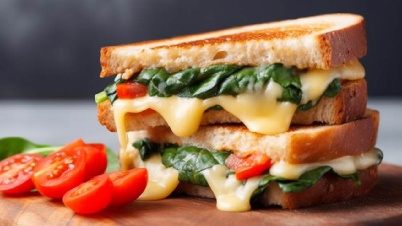 Grilled Cheese Sandwich with spinach and tomato