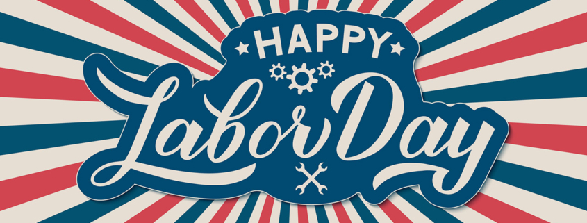 Happy Labor Day calligraphy lettering on Retro patriotic background in colors of flag USA