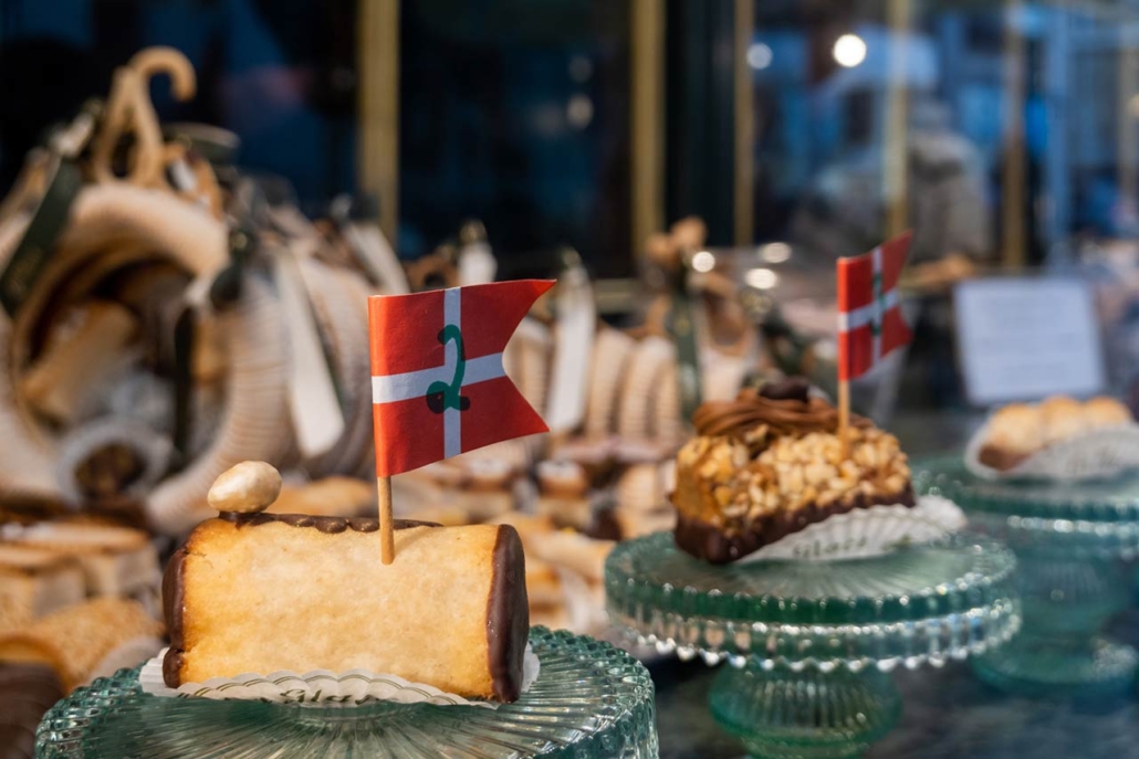 A window of a patisserie with Danish baked goods