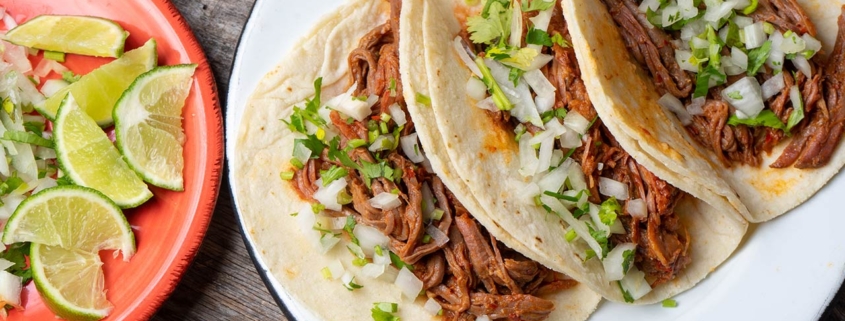 Traditional Mexican beef barbacoa tacos