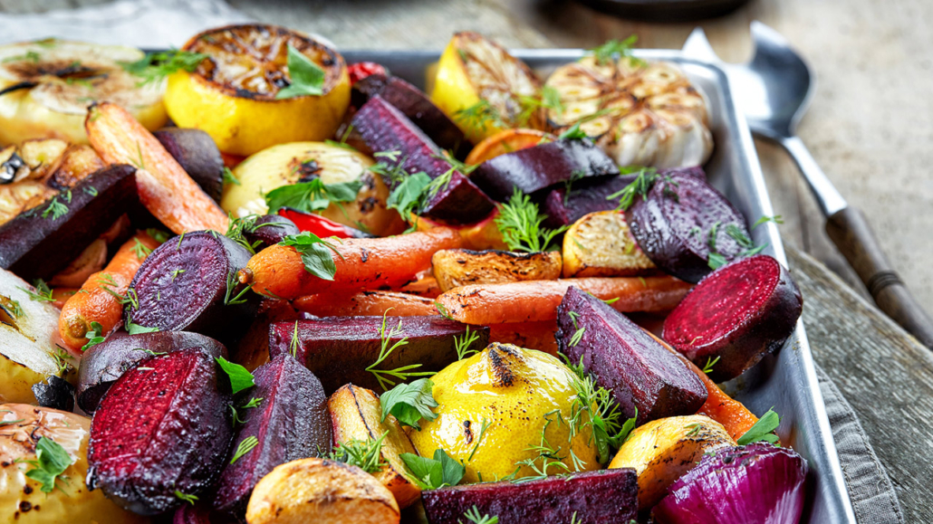 Various roasted fruits and vegetables