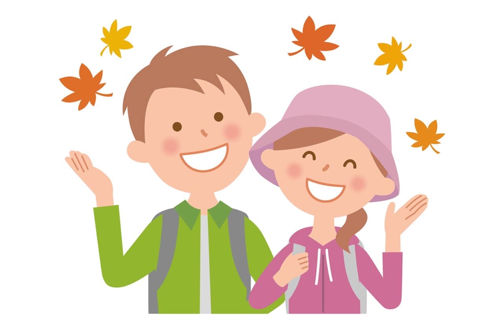 Graphic of a young couple enjoying autumn leaves