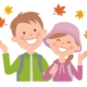 Graphic of a young couple enjoying autumn leaves
