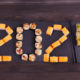 Sushi rolls laid out in numbers reading 2024