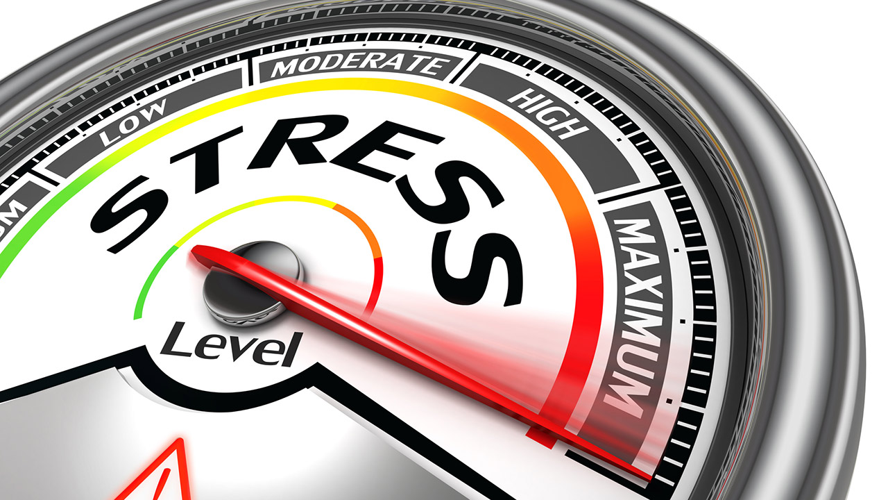 Stress level conceptual meter indicating maximum