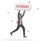 Graphic of a happy businessman jumping while holding sunday sign