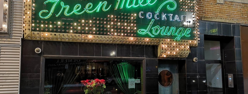 The Green Mill cocktail lounge and jazz club with neon signage