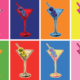 Set of Colored Martini Cocktails with Olives Vector Illustration