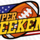 Gridiron football ball with Super Weekend lettering and american flag