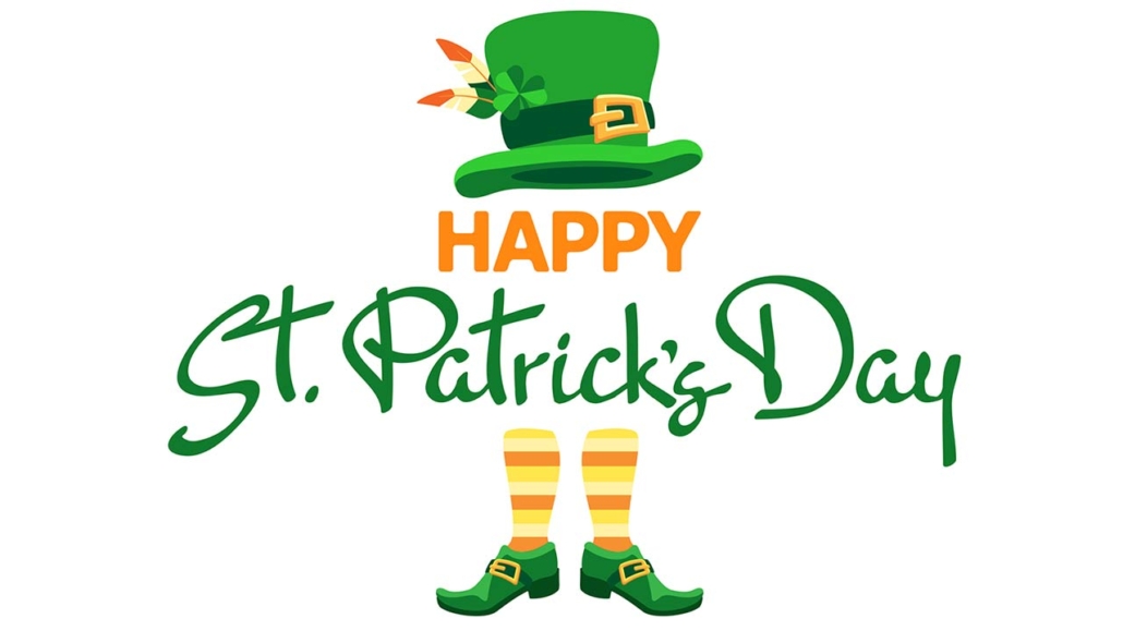 happy st. patrick's day lettering with cute leprechaun hat and shoes