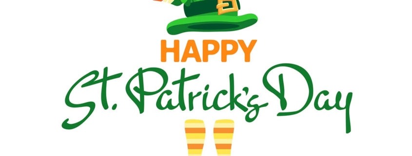 happy st. patrick's day lettering with cute leprechaun hat and shoes