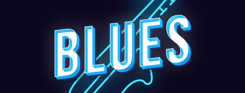 Blues vintage 3d vector lettering with a saxophone