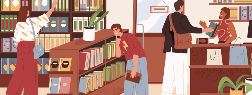 Vector image of bookstore indoor view