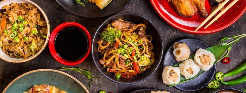 Famous Chinese cuisine dishes on table
