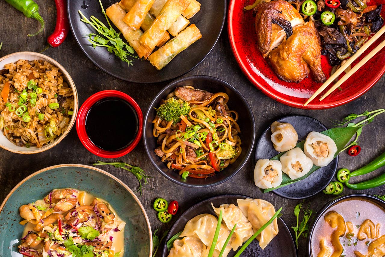 Famous Chinese cuisine dishes on table