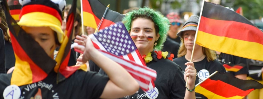American and German flags are on display on Fifth Ave during the annual Steuben Day Parade