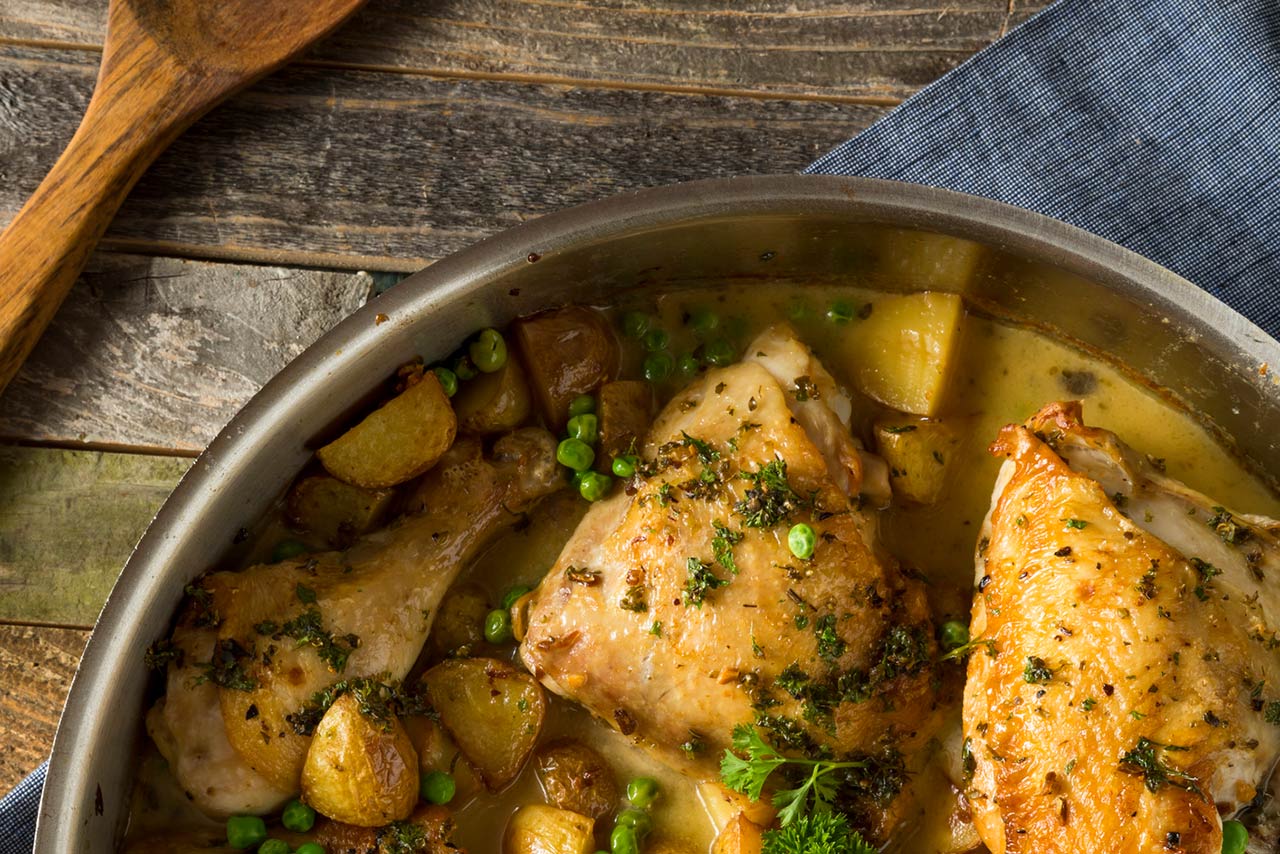 Homemade Baked Chicken Vesuvio stock photo