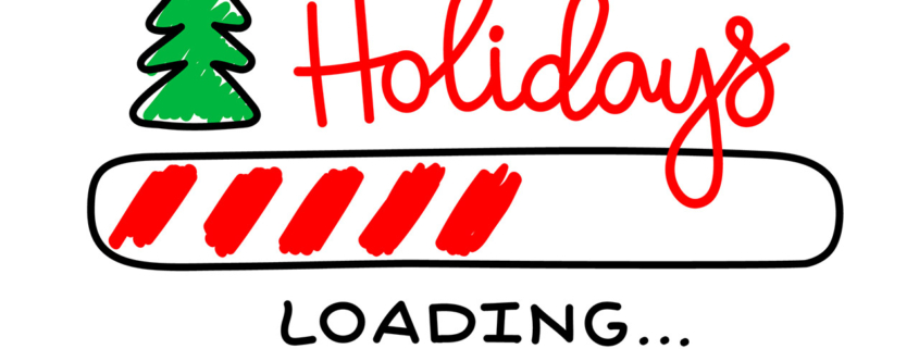 Progress bar with inscription - Holidays loading and doodle christmas tree in sketchy style