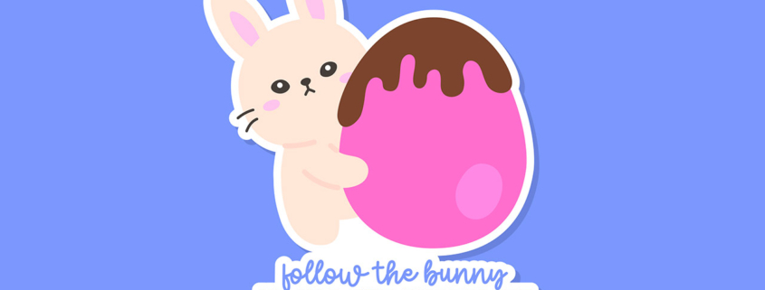 Follow the Bunny Holding Chocolate Egg Easter stock illustration