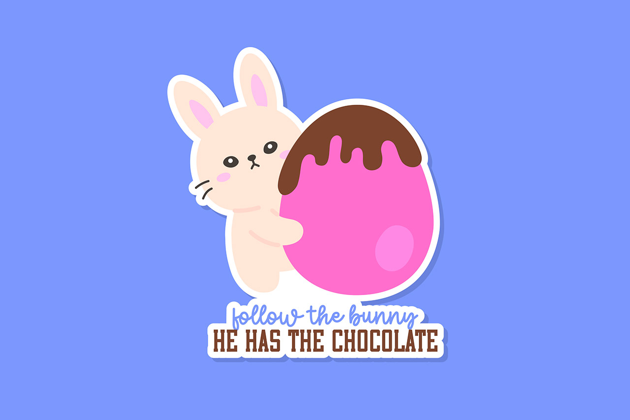 Follow the Bunny Holding Chocolate Egg Easter stock illustration