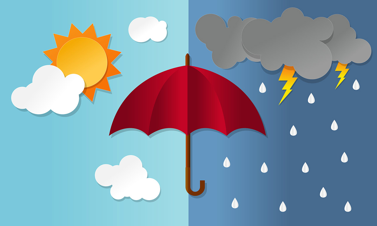 summer and rainy season paper art vector illustration