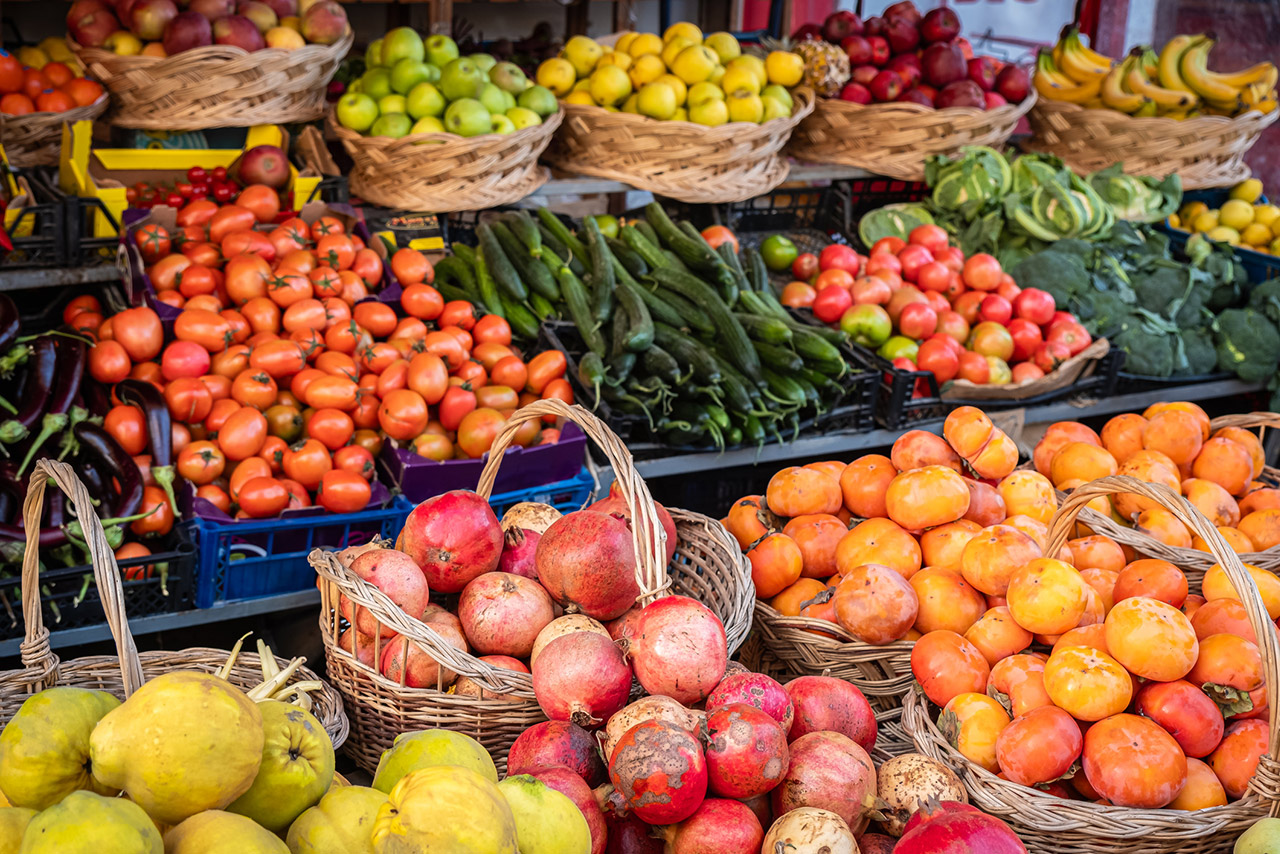 Shop selling various kinds of vegetables stock photo