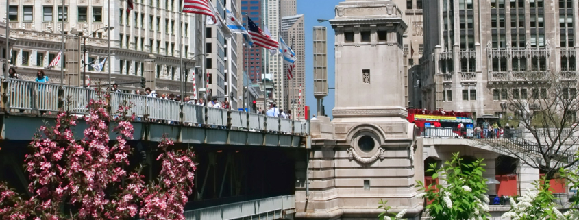 Michigan Avenue Bridge and Chicago's Magnificent Mile stock photo