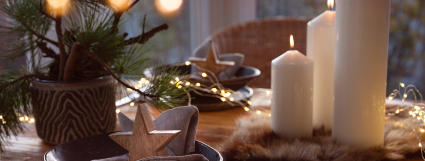 Elegant table decoration for a christmas dinner stock photo
