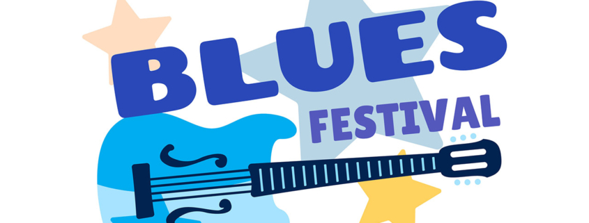 Jazz and blues music festival icon with guitar stock illustration