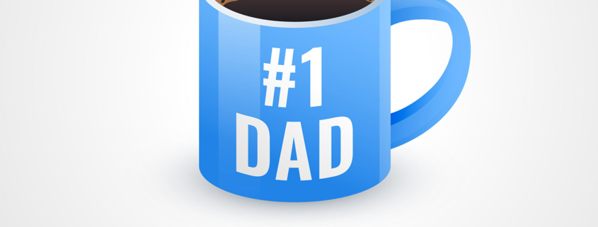 Blue coffee mug with number one dad text for fathers day celebration stock illustration