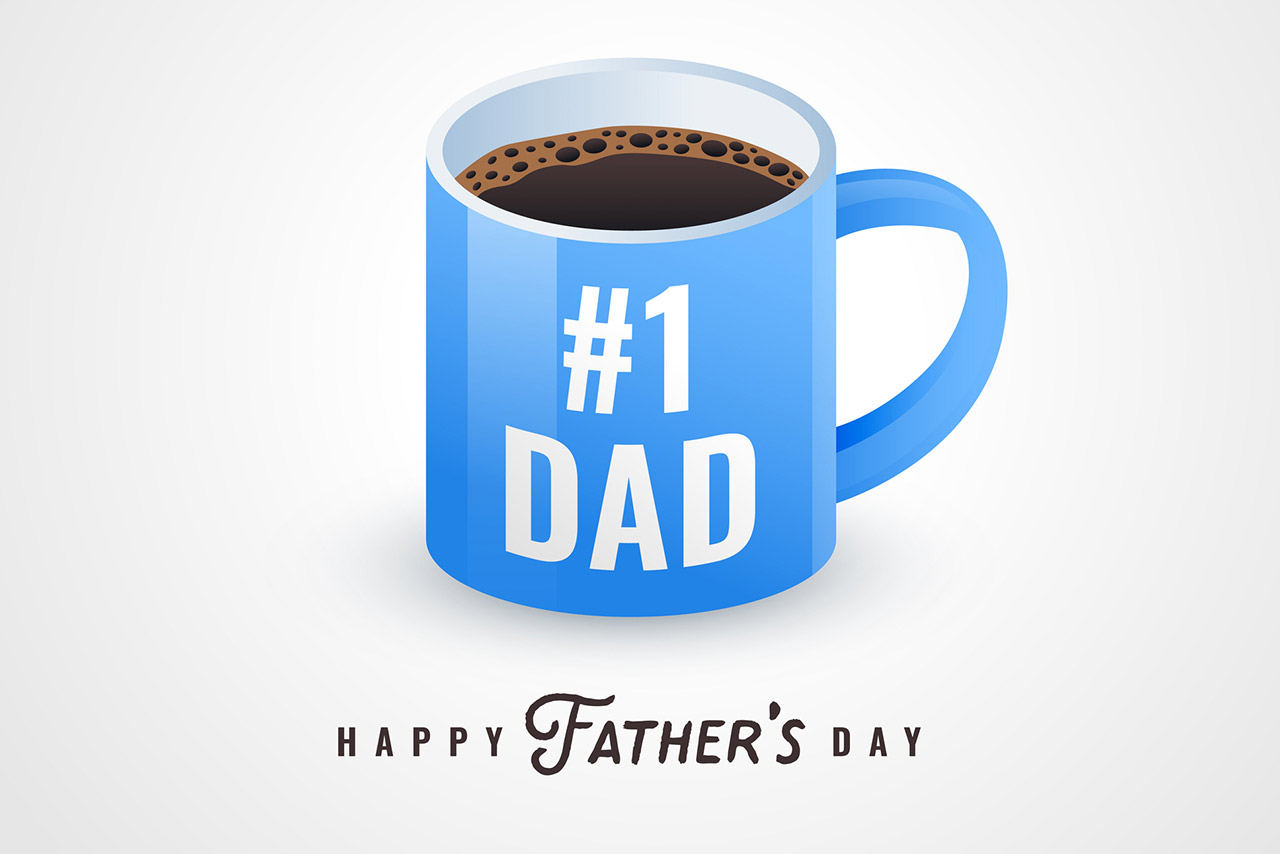 Blue coffee mug with number one dad text for fathers day celebration stock illustration