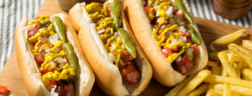 Homemade Chicago Style Hot Dog and Fries stock photo