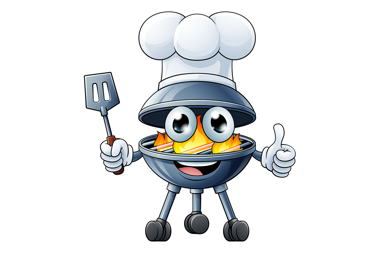 Barbecue Chef Cartoon Mascot Charcoal BBQ Person stock illustration