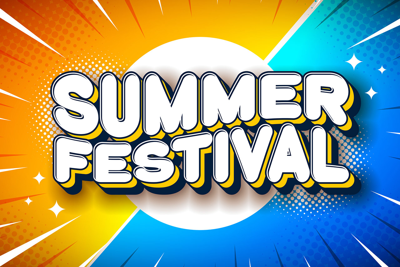 Summer Festival Holiday Banner Design with Retro Waving 3d Typography
