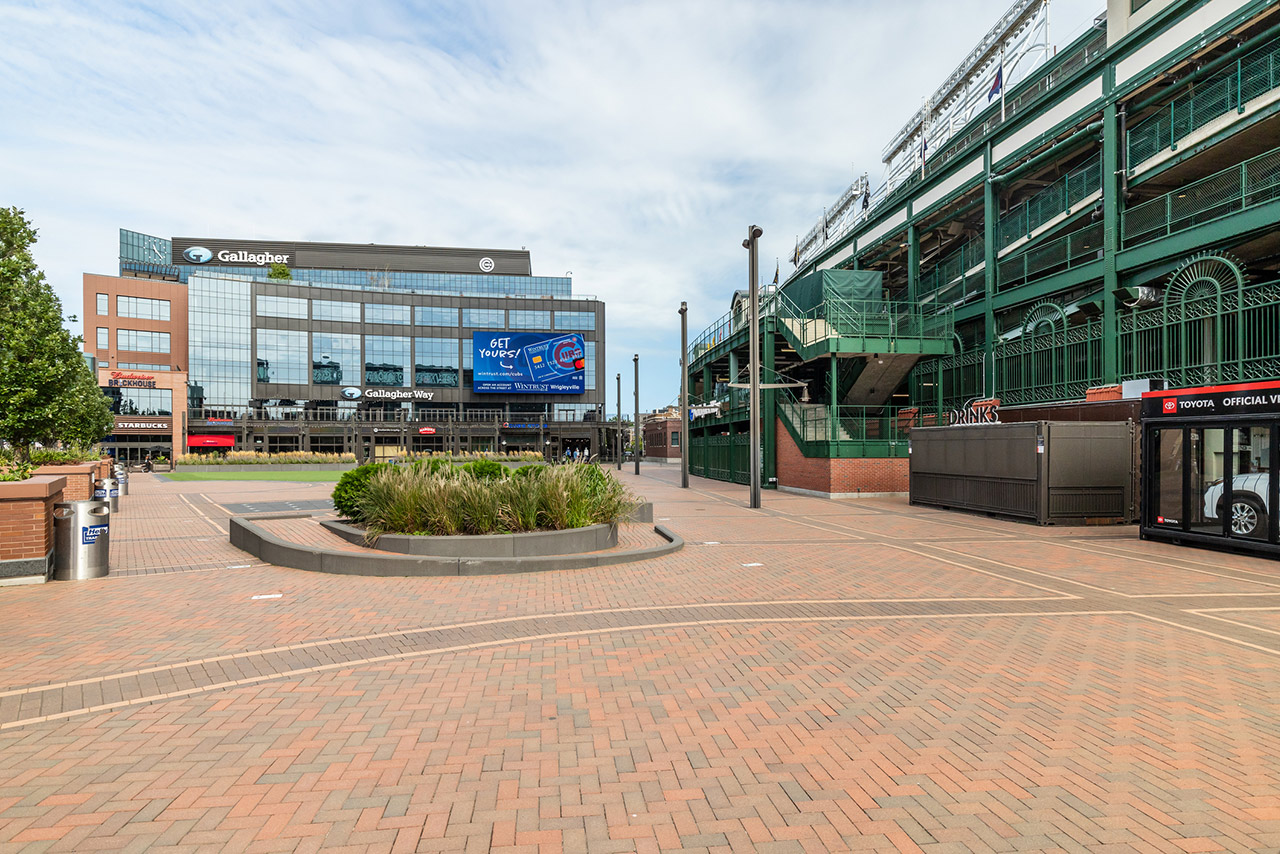 Gallagher Park, outside of Wrigley Field, in Chicago, IL. stock photo