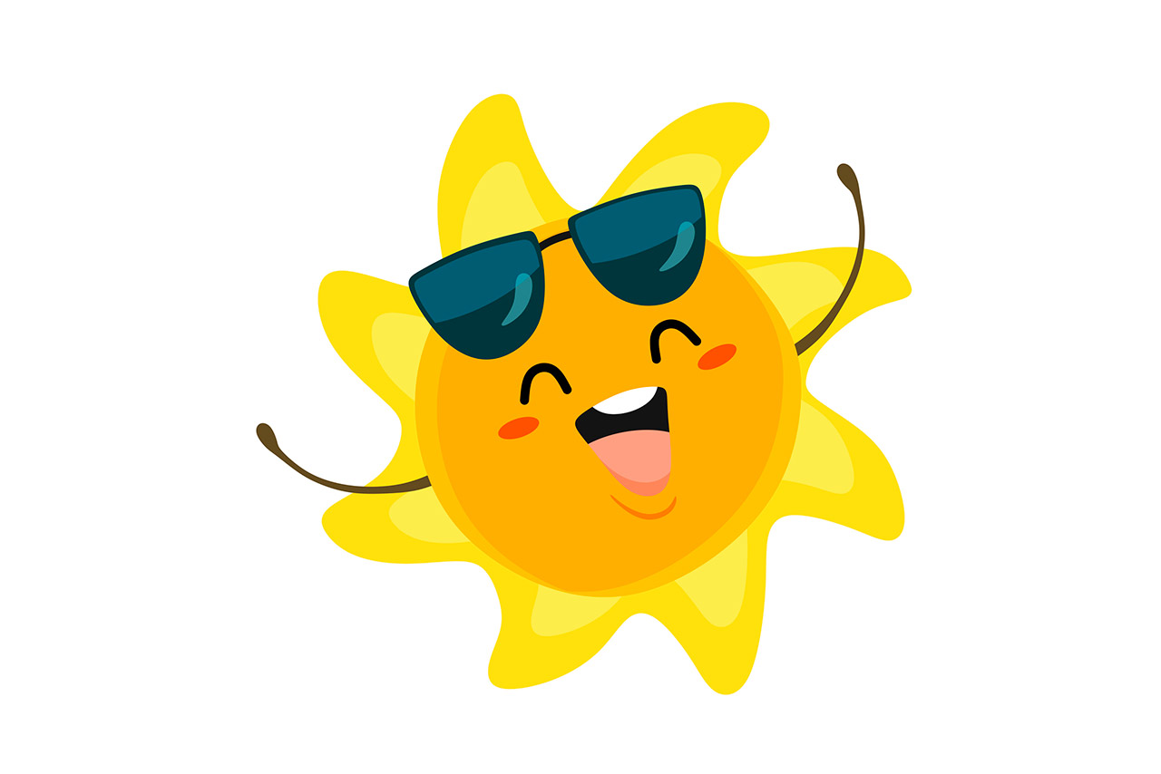 Cute cartoon sun vector isolated on white background stock illustration