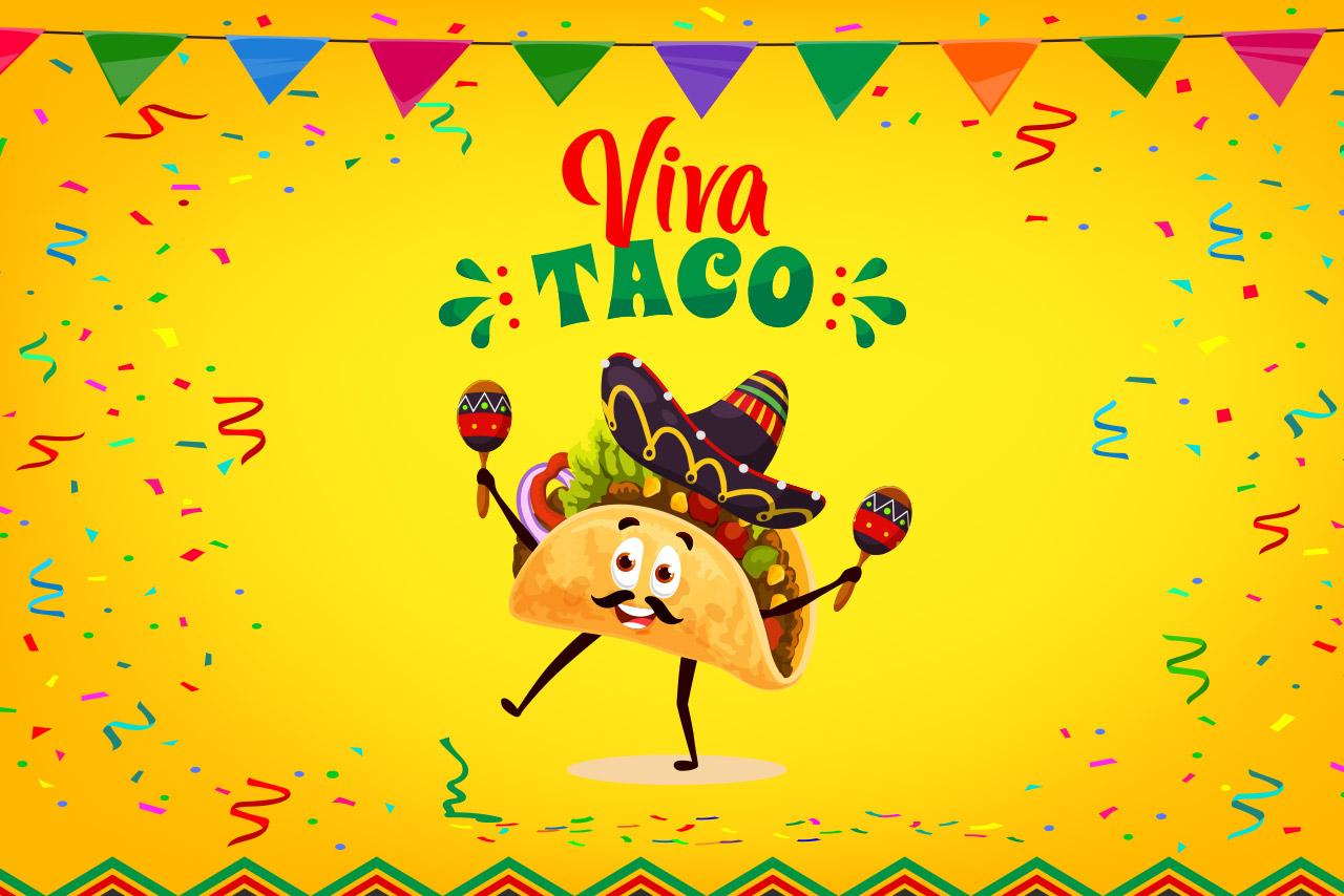 Cartoon mexican tacos character in sombrero hat stock illustration