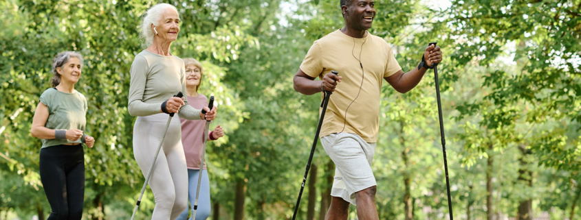 Group of senior people doing training outdoors stock photo