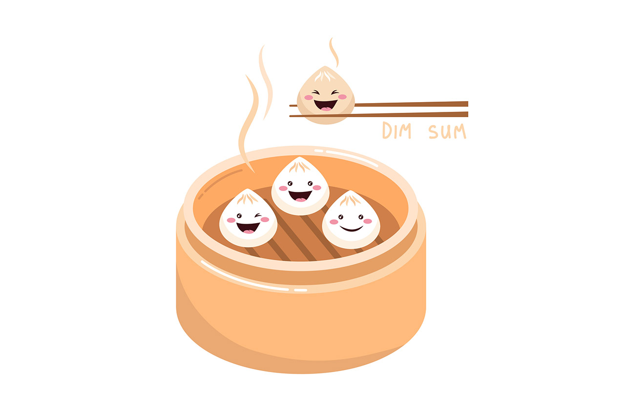 Cute cartoon Dim sum traditional Chinese dumplings stock illustration